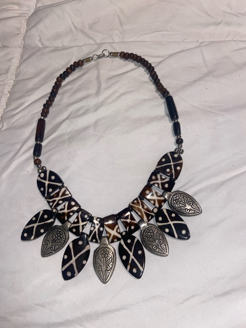 Brown & Black Statement Necklace with Silver Accents